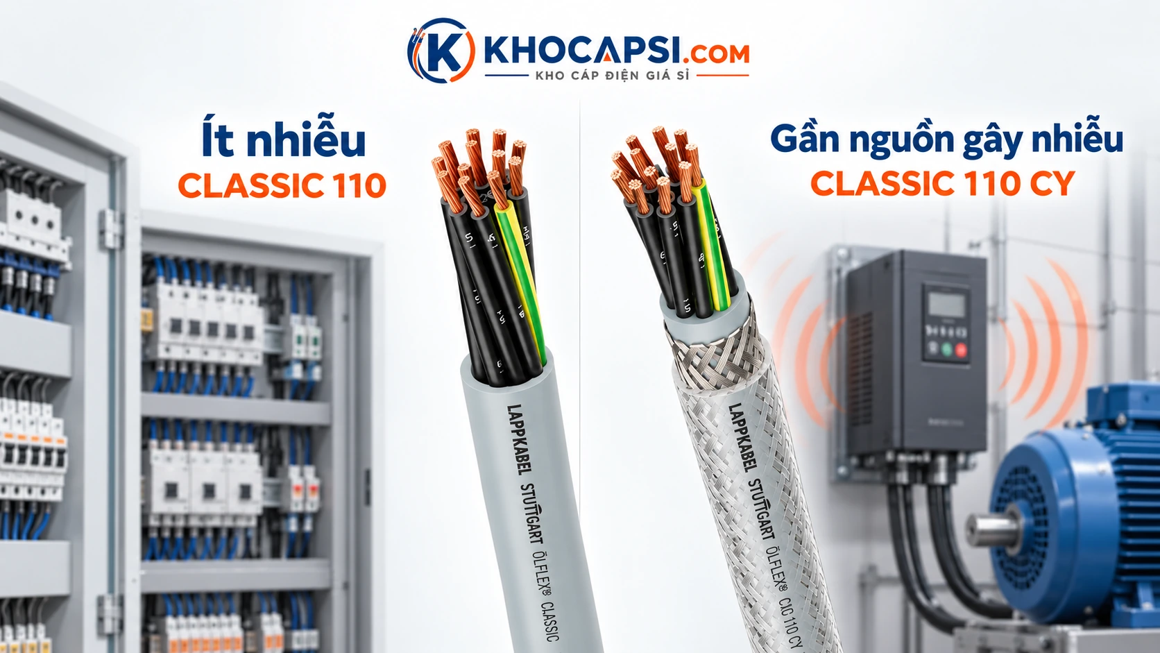 Ứng dụng ÖLFLEX CLASSIC 110 CY khi cáp điều khiển đi gần motor và nguồn gây nhiễu