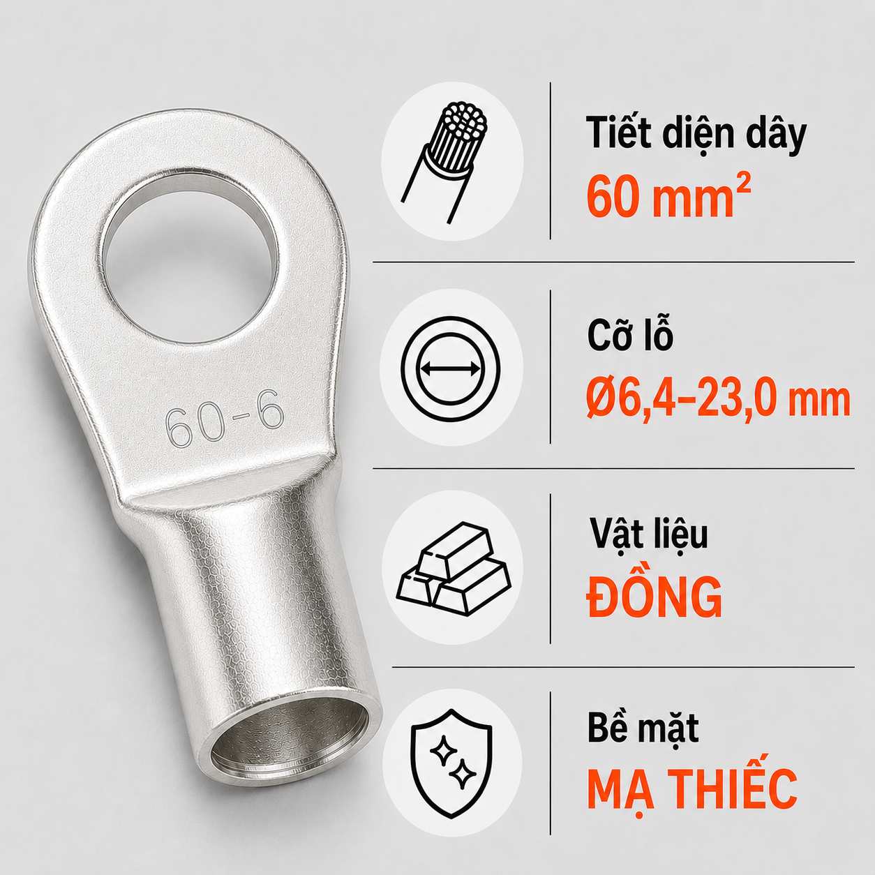 Đầu Cos Tròn Trần KST RNB60 Dây 60mm²