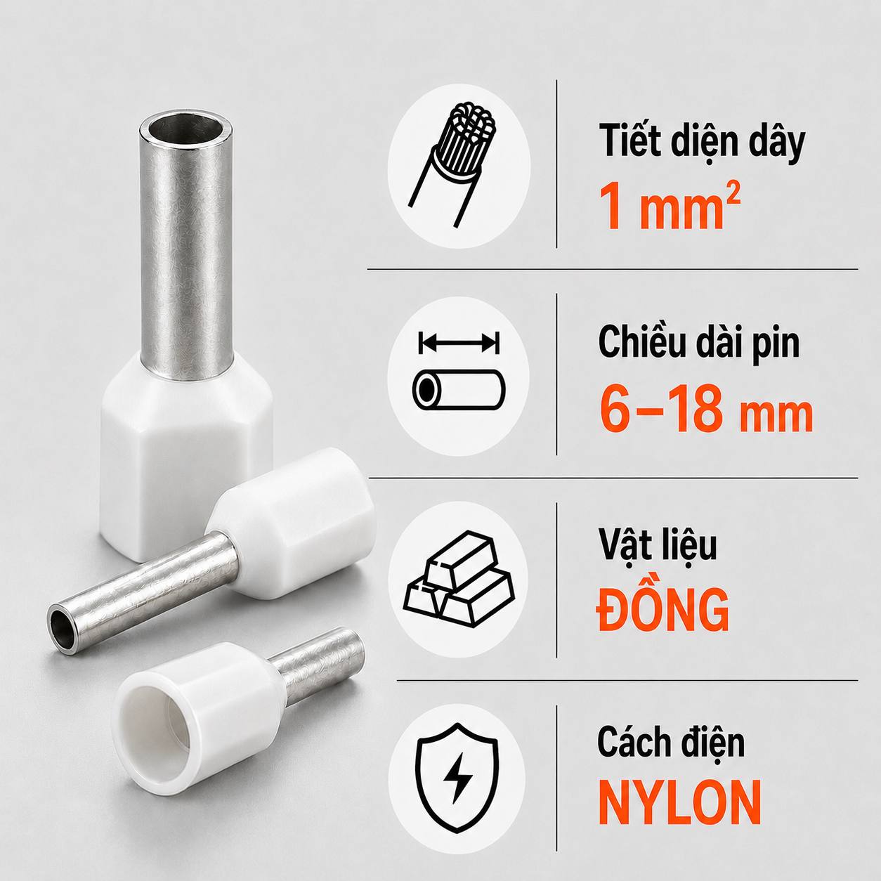 Đầu Cos Pin Rỗng Bọc Nhựa KST E10 Dây 1mm²