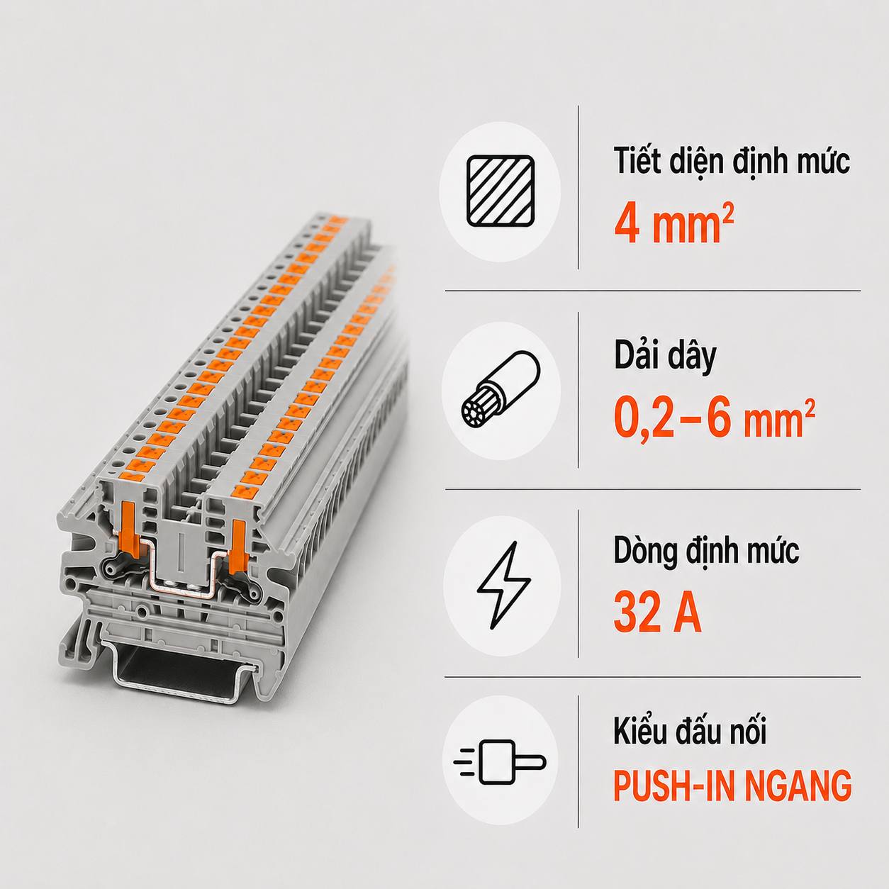 Terminal Block Phoenix Contact PTV 4 – Cầu Đấu Push-in Ngang 4mm²