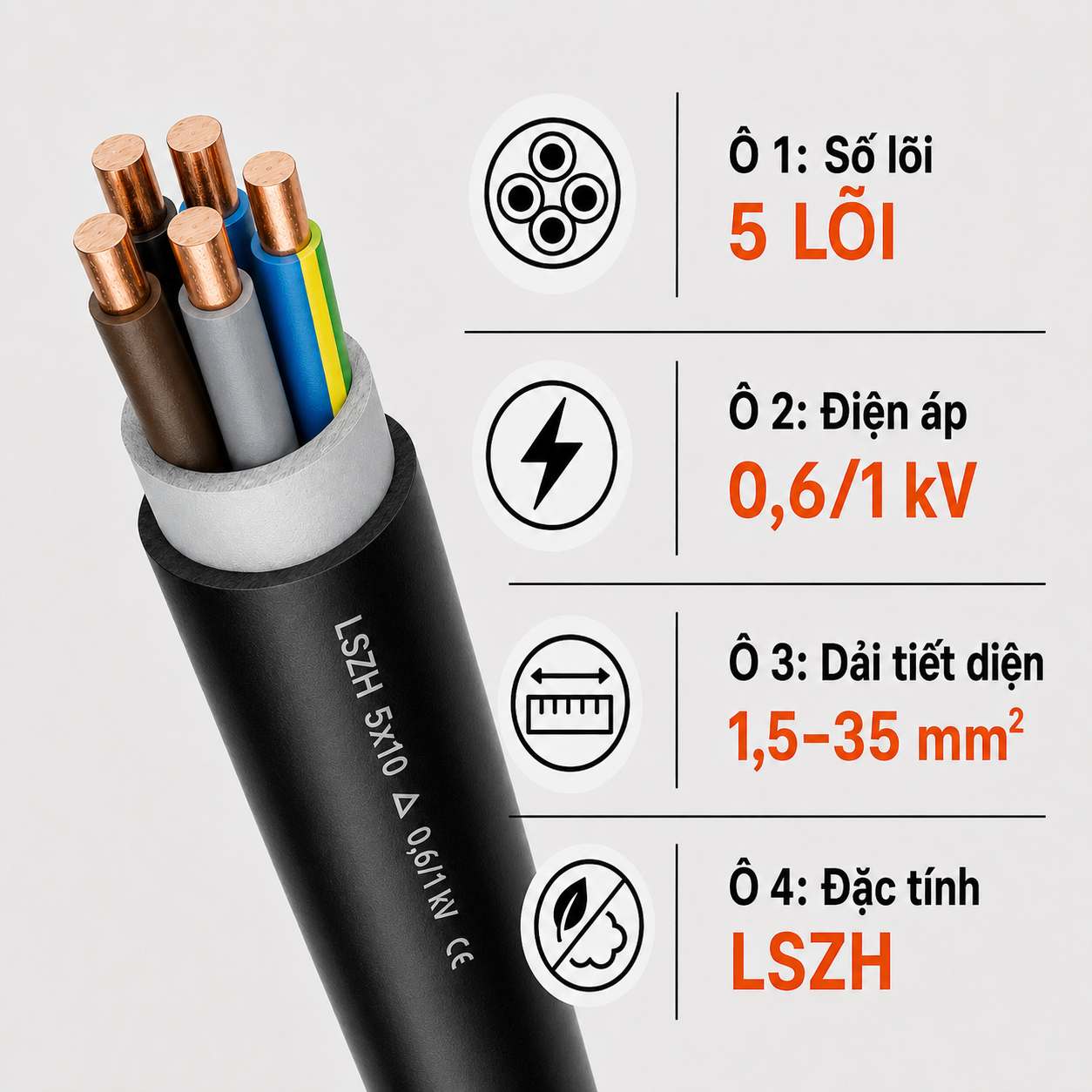 Cáp Điện Lực Hạ Thế LAPP N2XH-J 5 Lõi 0,6/1kV LSZH