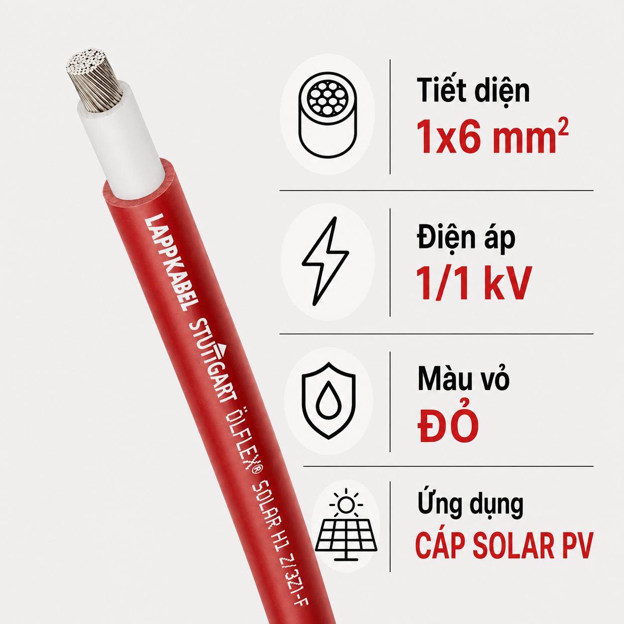 Cáp Solar LAPP ÖLFLEX SOLAR H1 BUR 1x6mm² Đỏ 1/1kV