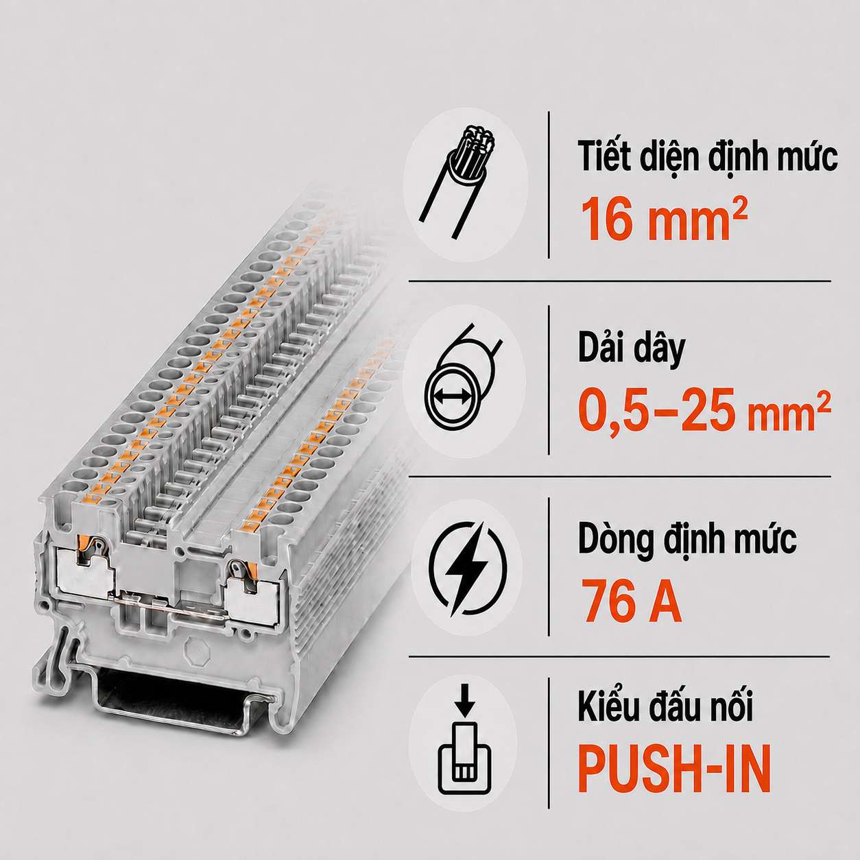 Terminal Block Phoenix Contact PT 16 N – Cầu Đấu Push-in 16mm²