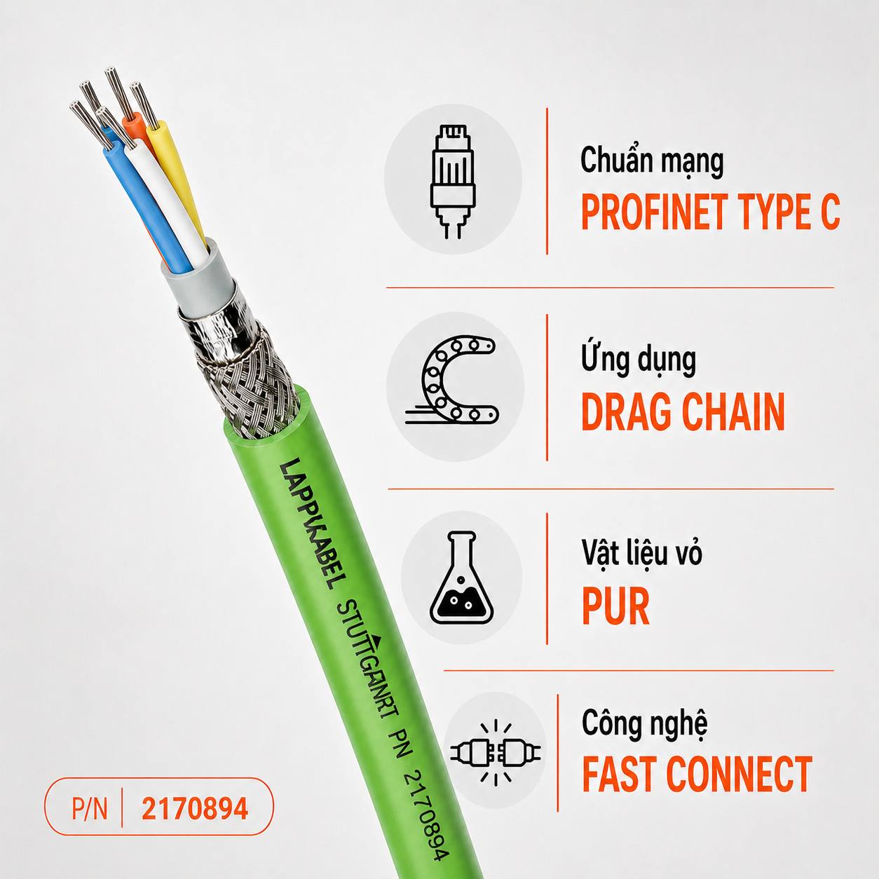 Cáp Data LAPP ETHERLINE FD P FC Cat.5 PROFINET Cho Máng Xích