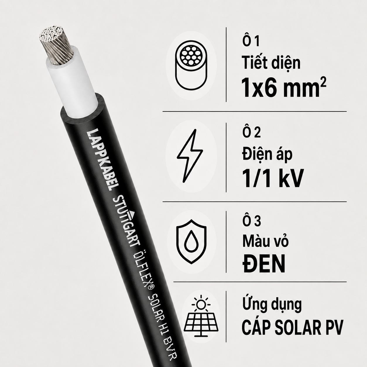 Cáp Solar LAPP ÖLFLEX SOLAR H1 BUR 1x6mm² Đen 1/1kV