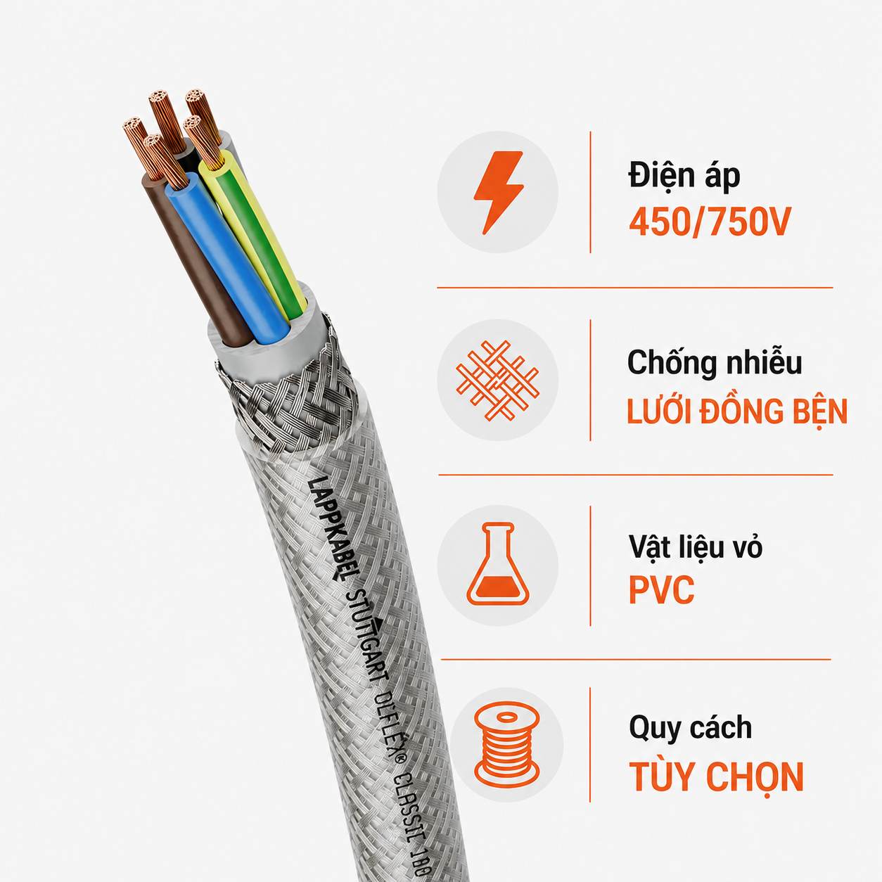 Cáp Nguồn Điều Khiển LAPP ÖLFLEX CLASSIC 100 CY 450/750V Chống Nhiễu