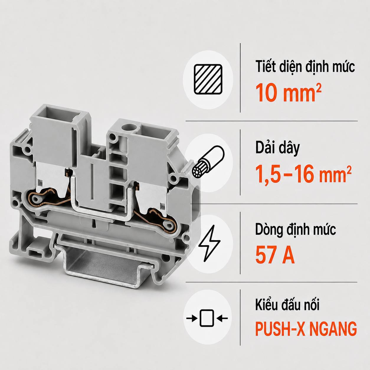 Terminal Block Phoenix Contact XTV 10 – Cầu Đấu Push-X Ngang 10mm²