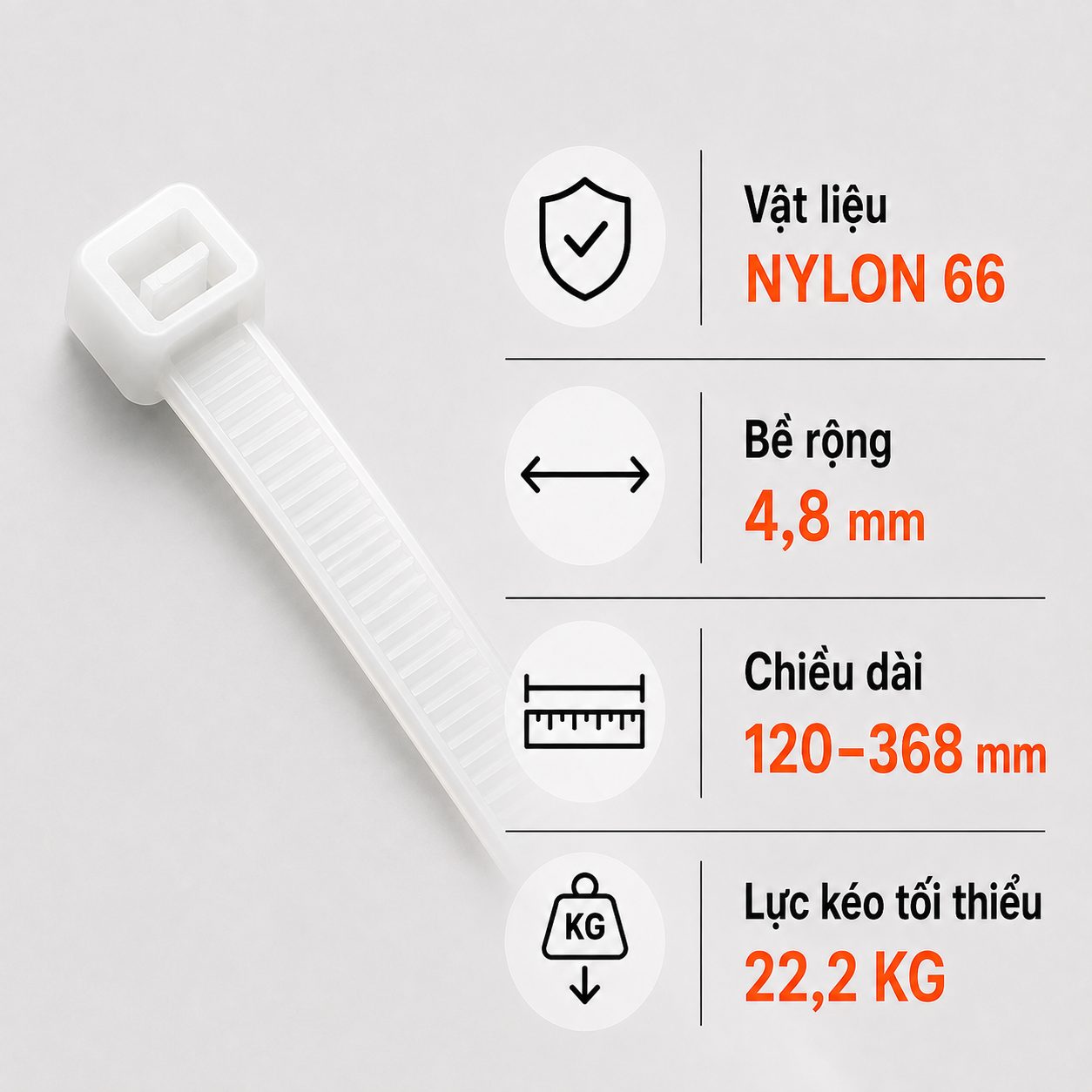 Dây Rút Nhựa Dong-A Bestech DACT Nylon PA66 4,8mm