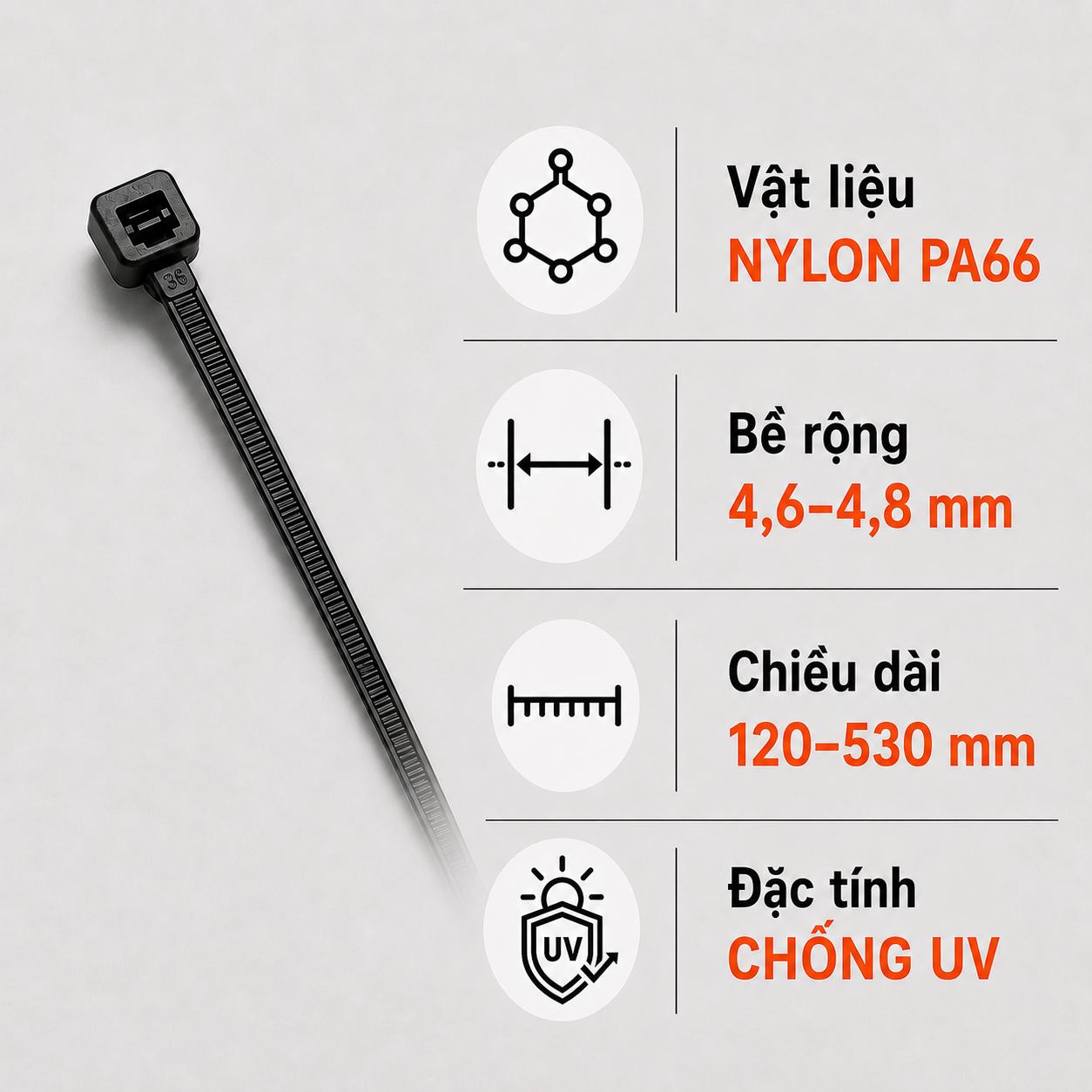 Dây Rút Chống UV KST Nylon PA66 4,6–4,8mm