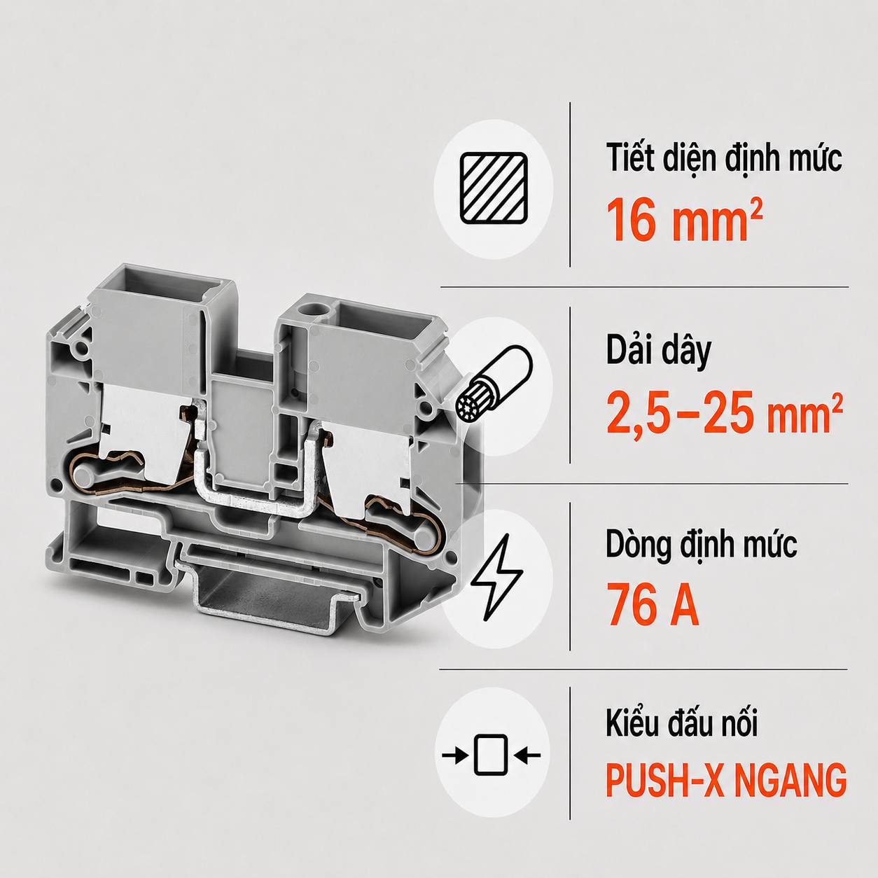 Terminal Block Phoenix Contact XTV 16 – Cầu Đấu Push-X Ngang 16mm²
