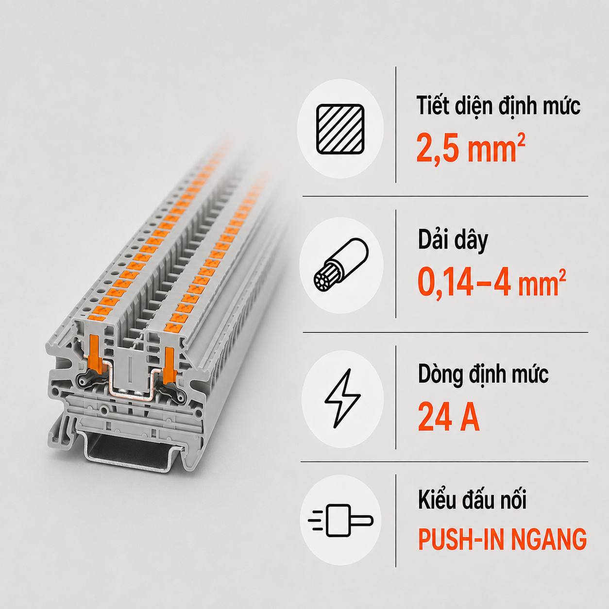 Terminal Block Phoenix Contact PTV 2,5 – Cầu Đấu Push-in Ngang 2,5mm²
