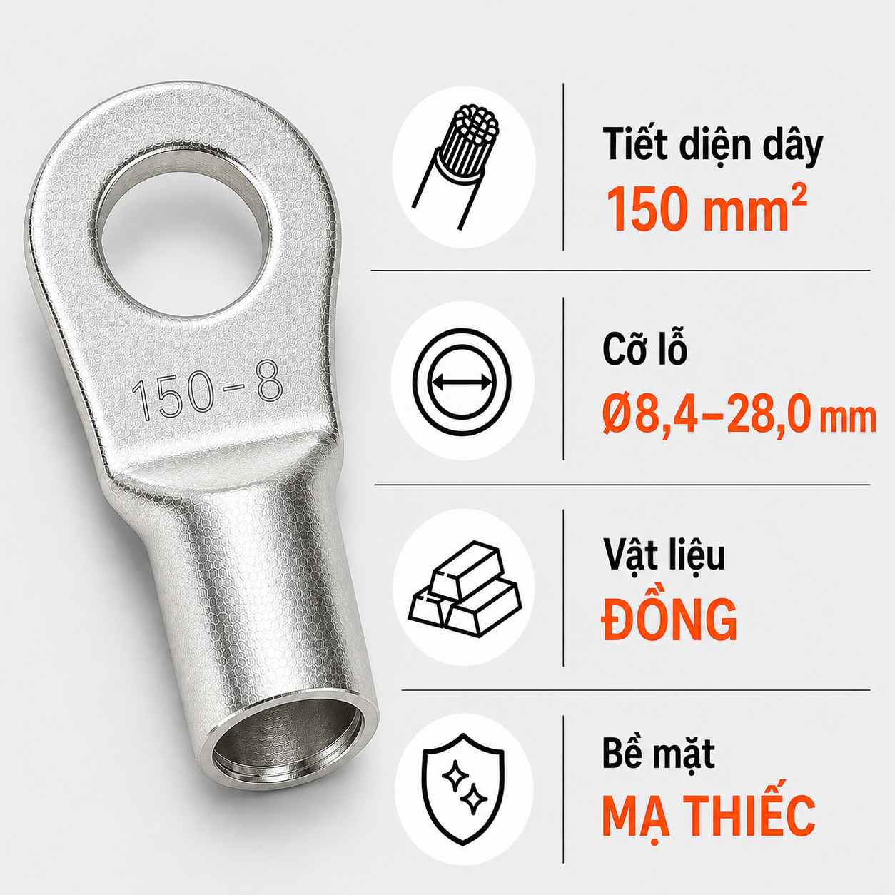 Đầu Cos Tròn Trần KST RNB150 Dây 150mm²