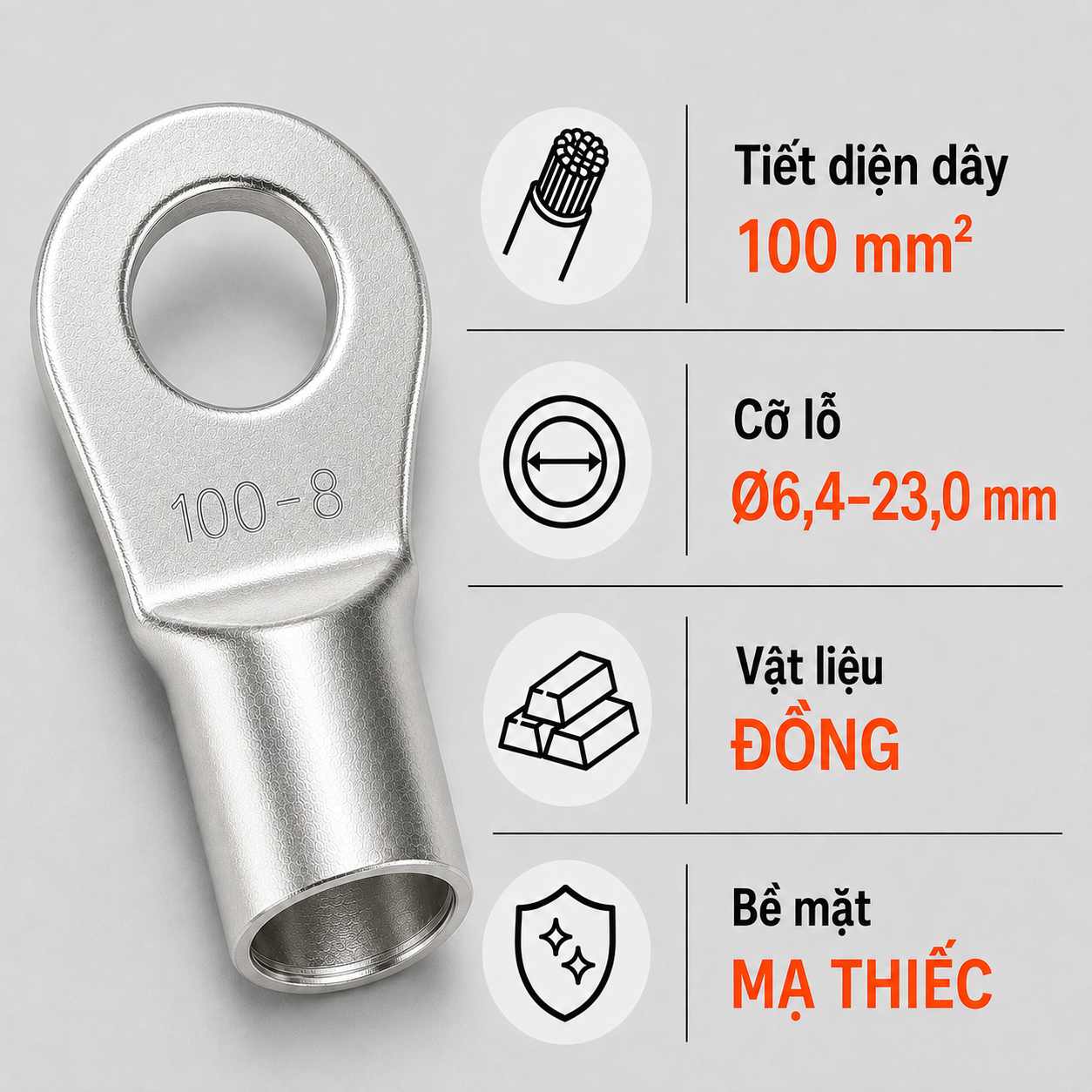 Đầu Cos Tròn Trần KST RNB100 Dây 100mm²
