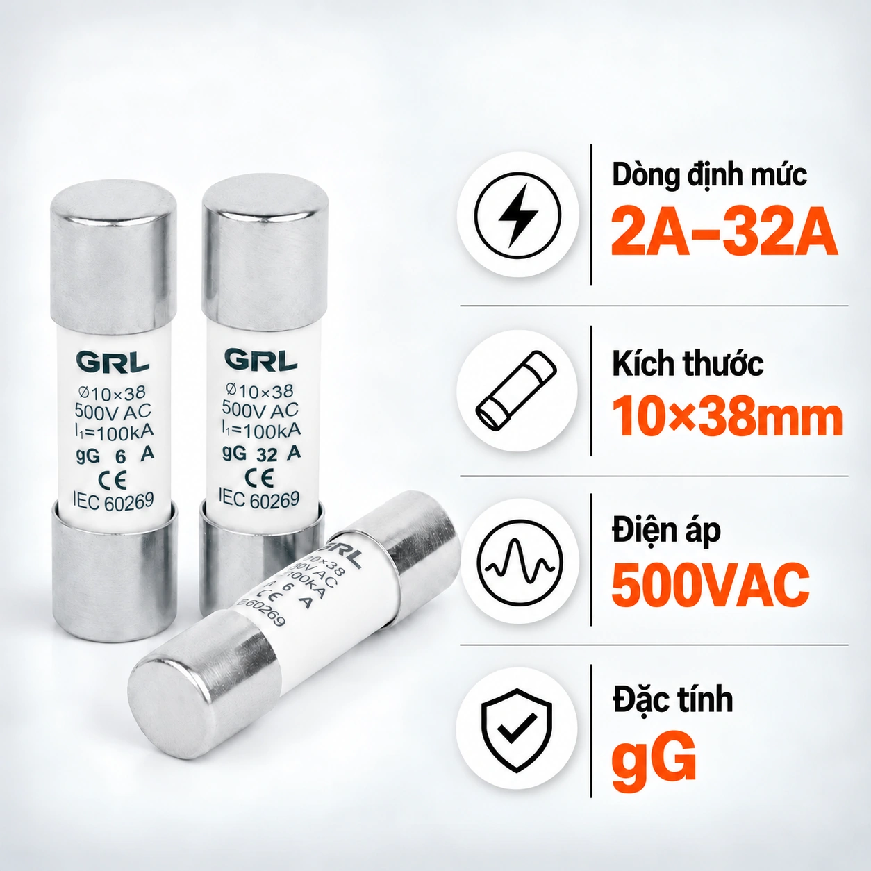 Cầu Chì 10x38 GRL RT18-32 RO15 gG Dòng 2A-32A