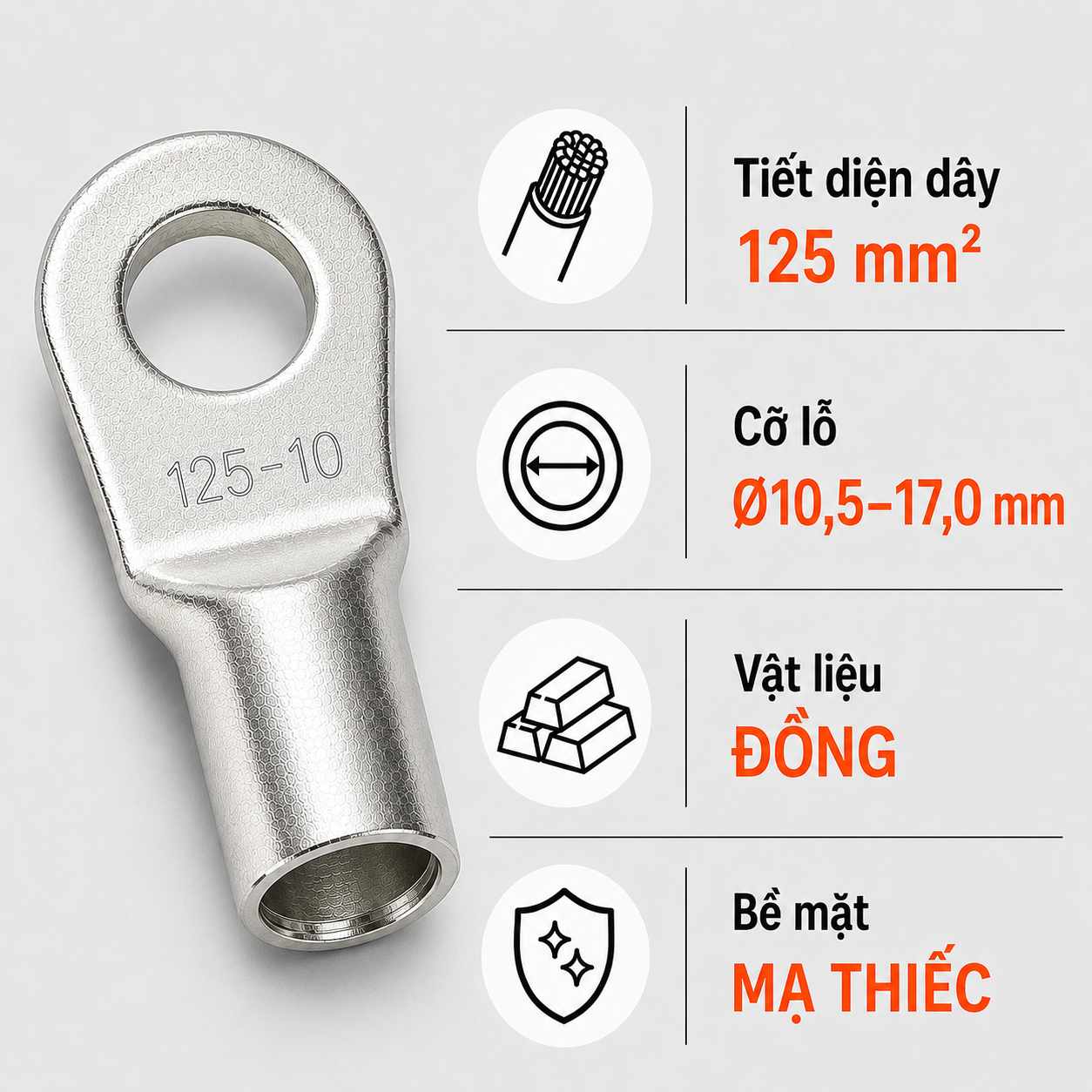 Đầu Cos Tròn Trần KST RNB125 Dây 125mm²