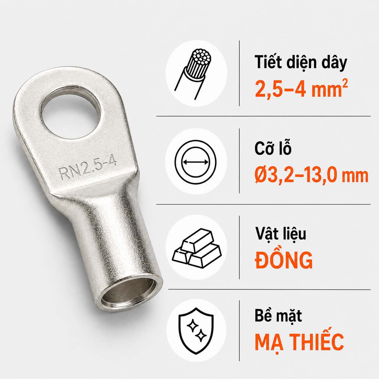 Đầu Cos Tròn Trần KST RNB3 Dây 2,5–4mm²