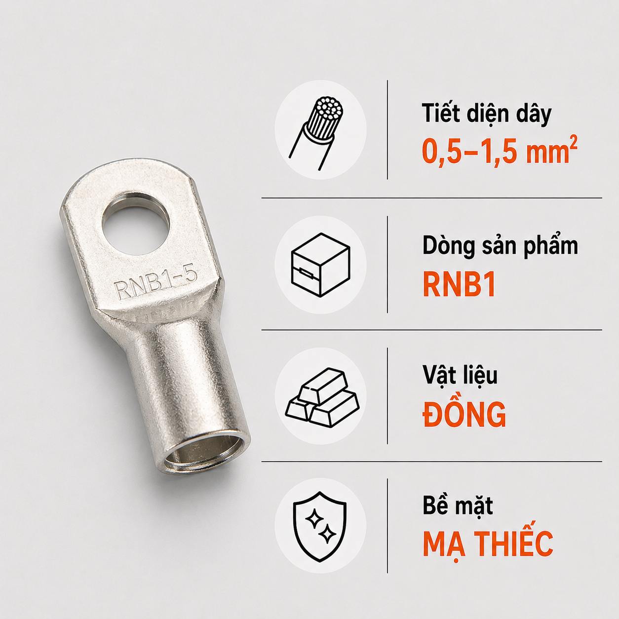 Đầu Cos Tròn Trần KST RNB1 Dây 0,5–1,5mm²
