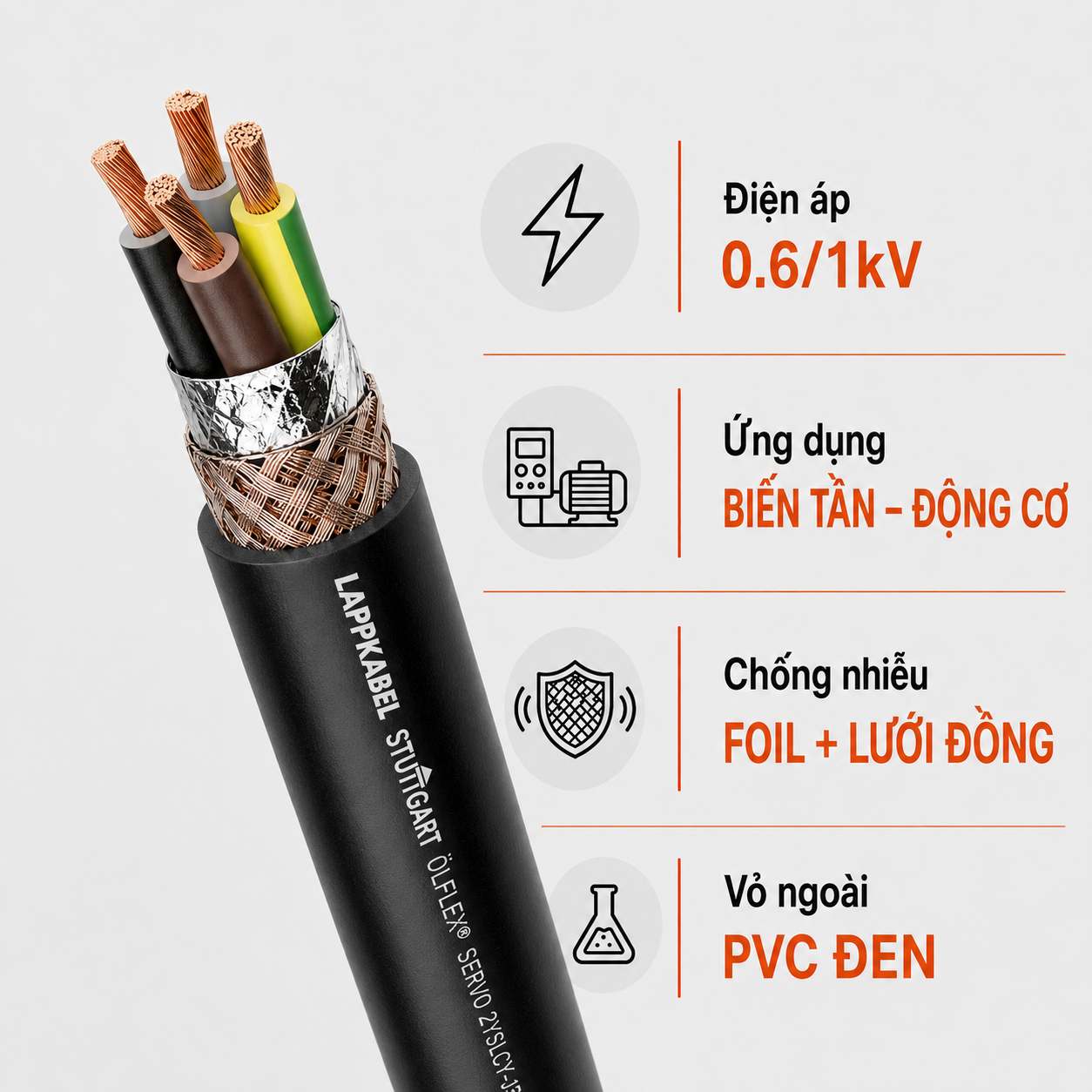 Cáp Biến Tần LAPP ÖLFLEX SERVO 2YSLCY-JB BK 0.6/1kV Chống Nhiễu