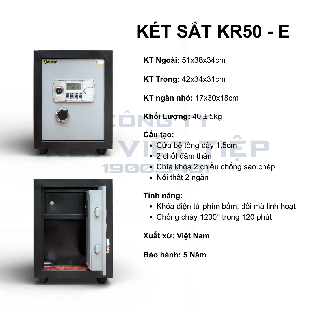 Kích thước Két Sắt Việt Tiệp KR50 E 51x38x34cm.