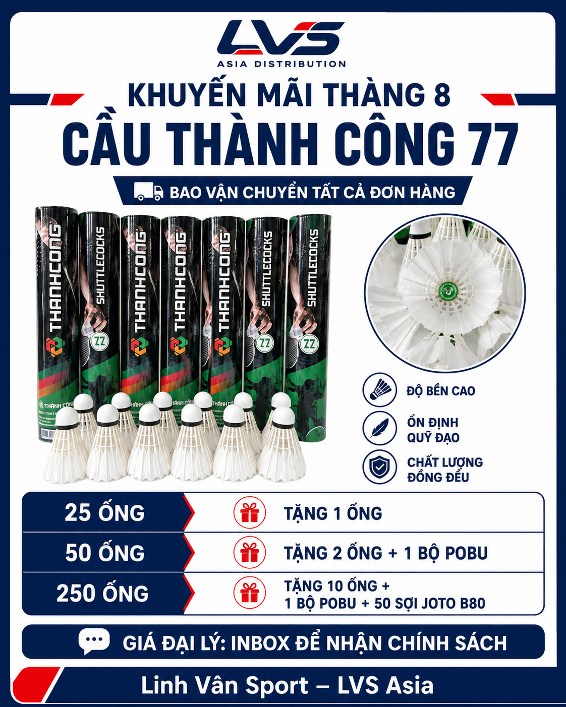 🔥 KHUYẾN MÃI THÁNG 8 – CẦU LÔNG THÀNH CÔNG 77 🔥