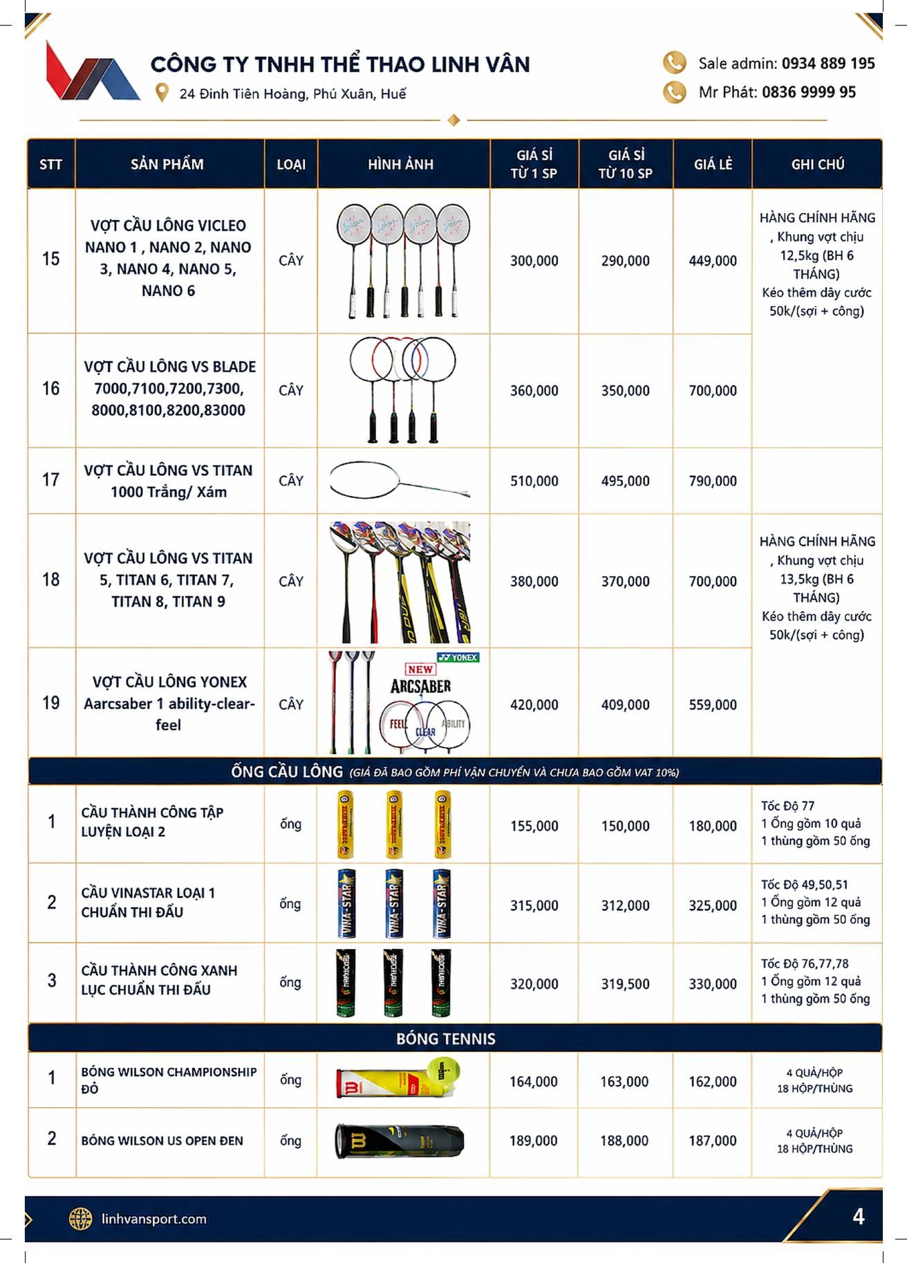 Catalog cầu lông và tennis LVS Asia