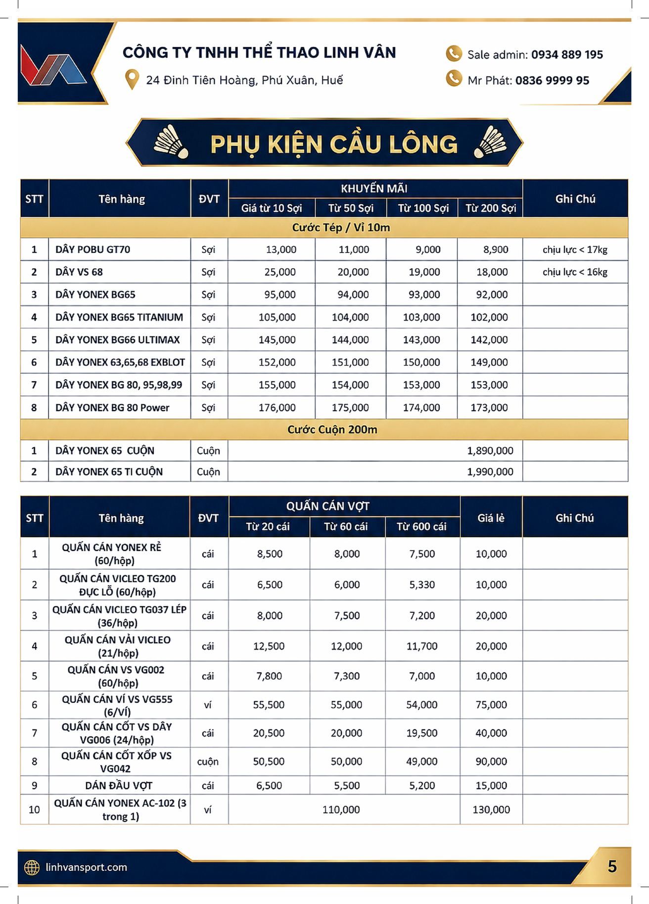 Catalog phụ kiện cầu lông LVS Asia