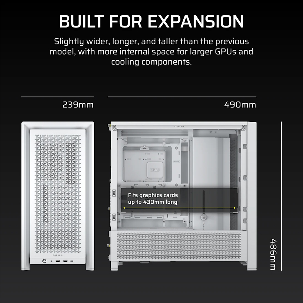 VỎ CASE CORSAIR FRAME 4000D WHITE (MÀU TRẮNG/ MID TOWER/ ATX/ USB-C)