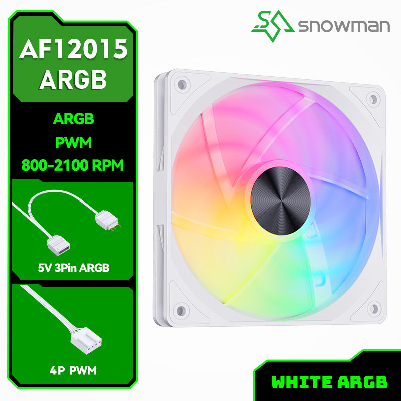 QUẠT TẢN NHIỆT SNOWMAN AF-12015 WHITE ARGB (MÀU TRẮNG/ MỎNG 1.5CM)