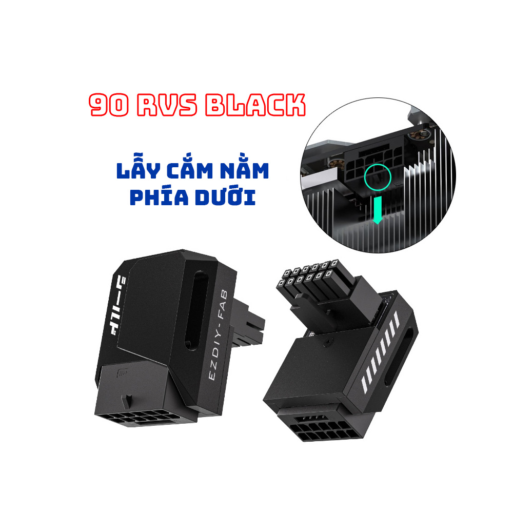 Đầu đảo góc nguồn EZDIY-FAB SHIELD 12VHPWR 600W GPU POWER ADAPTER 90 Degrees BLACK (MÀU ĐEN)