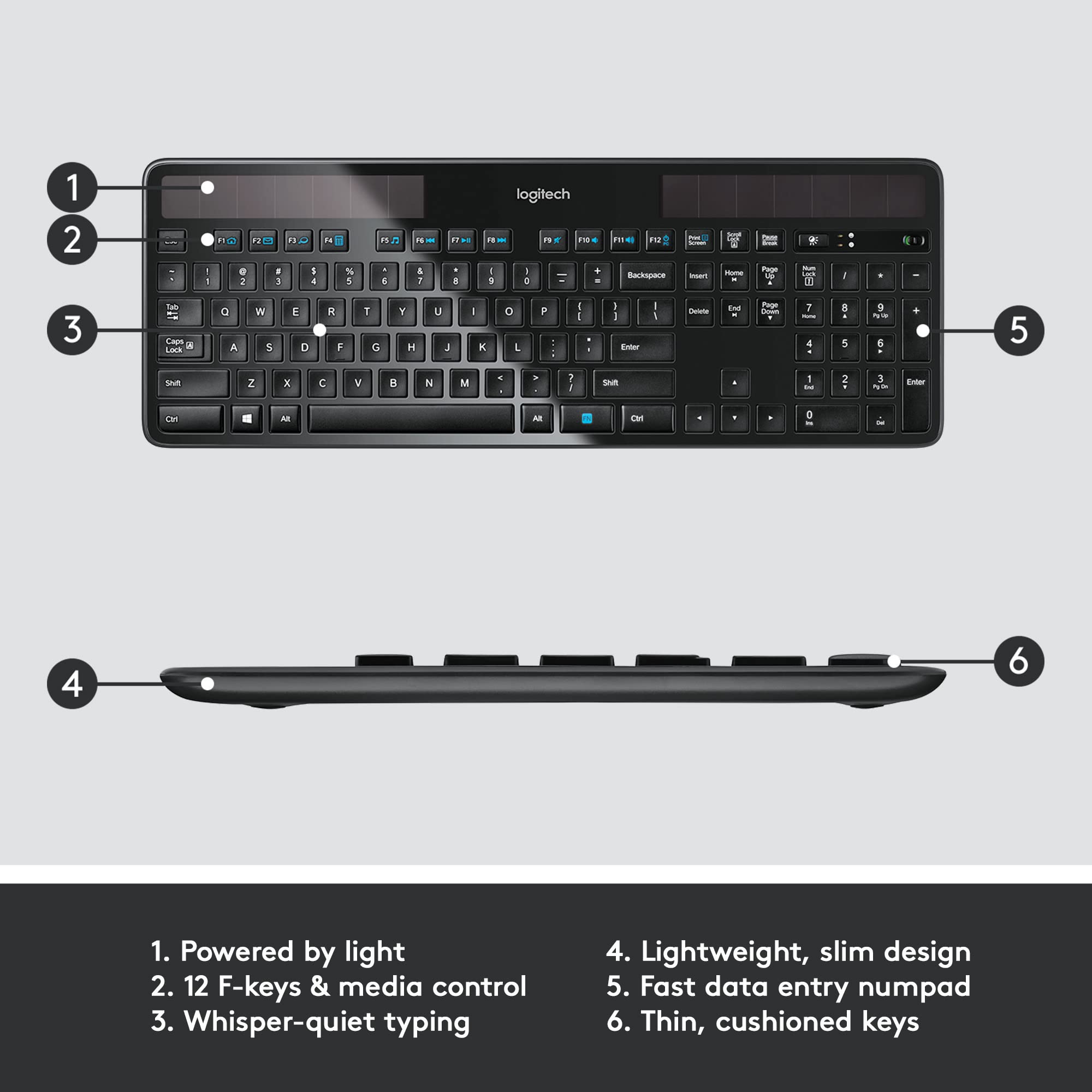 Bàn phím Logitech năng lượng mặt trời, Logitech Wireless Solar Keyboard K750, hàng chính hãng bảo hành 6 tháng