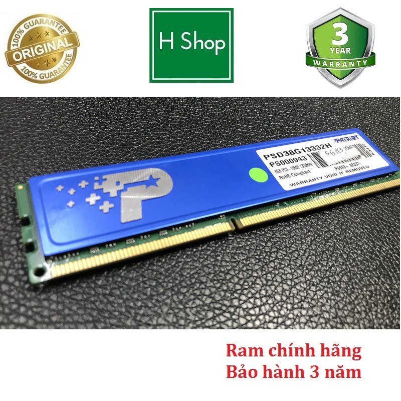 Ram 8Gb DDR3 bus 1333 - 10600U, ram tản nhiệt bộ hiệu Patriot, tháo máy chính hãng, bảo hành 3 năm