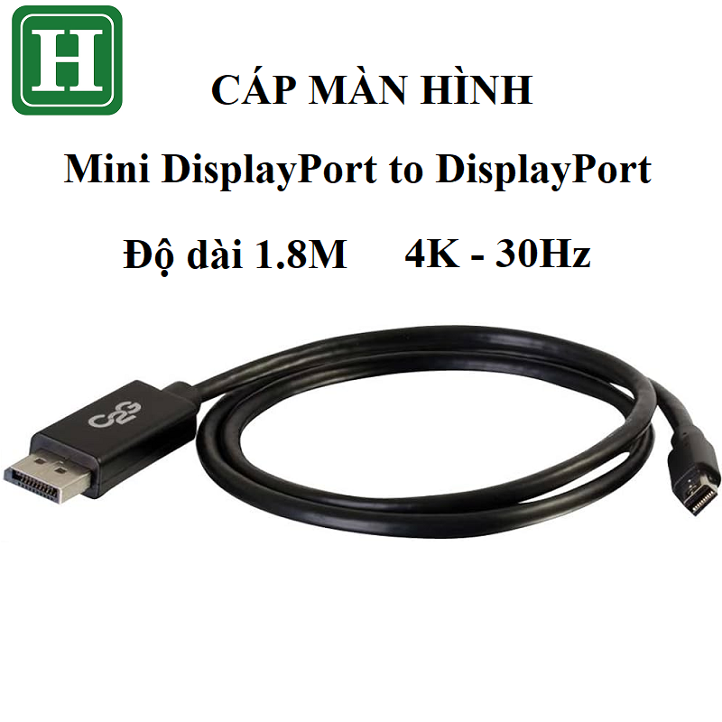 Cáp màn hình Mini DisplayPort sang DisplayPort, 4K - 30Hz dài 1,8m - BH 12 tháng