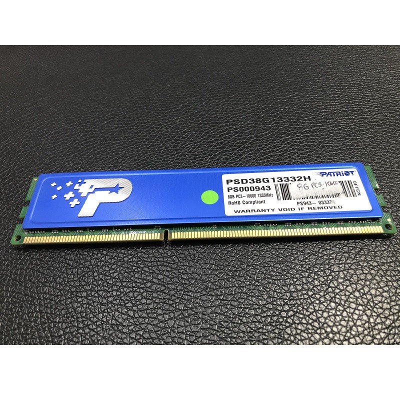 Ram 8Gb DDR3 bus 1333 - 10600U, ram tản nhiệt bộ hiệu Patriot, tháo máy chính hãng, bảo hành 3 năm