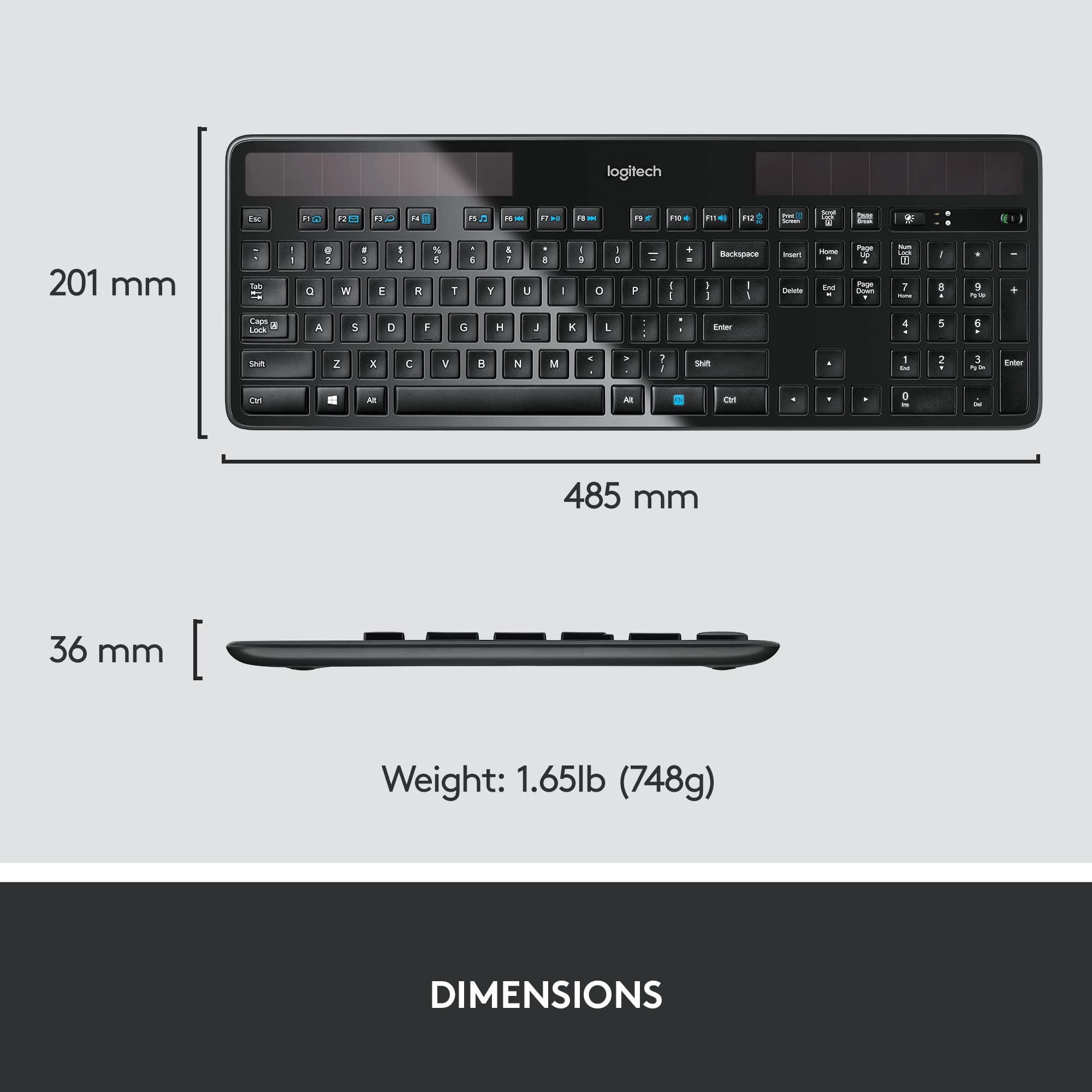 Bàn phím Logitech năng lượng mặt trời, Logitech Wireless Solar Keyboard K750, hàng chính hãng bảo hành 6 tháng