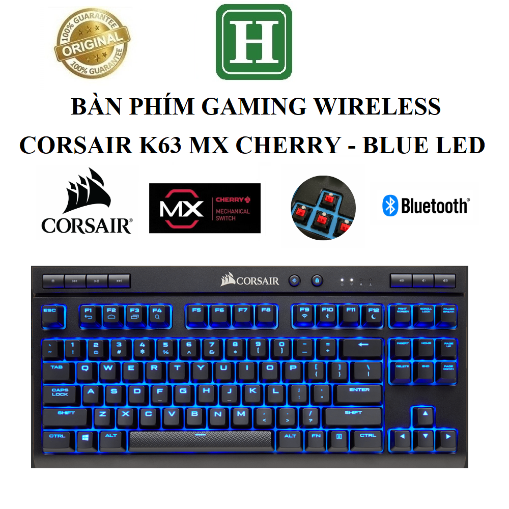 Bàn phím cơ không dây Corsair K63 Blue LED – Cherry MX Red, bảo hành 6 tháng