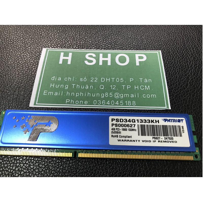 Ram 8Gb DDR3 bus 1333 - 10600U, ram tản nhiệt bộ hiệu Patriot, tháo máy chính hãng, bảo hành 3 năm