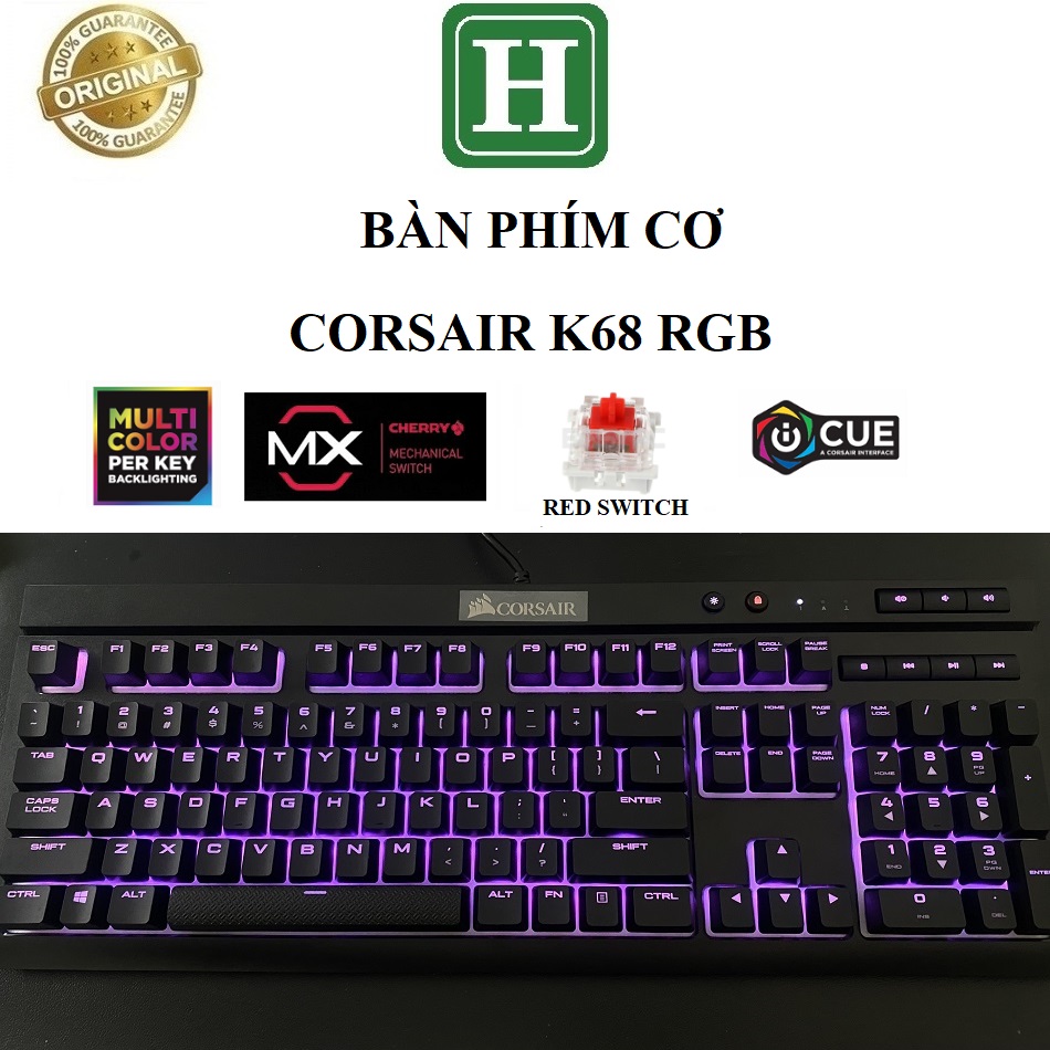 Bàn phím cơ CORSAIR K68 RGB, bàn phím gaming hàng chính hãng BH 6 tháng