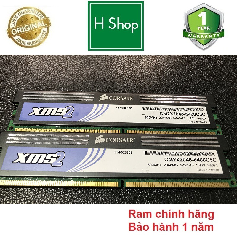 Ram PC DDR2 (PC2) 2Gb bus 800 - 6400U, chính hãng Corsair XMS2, bảo hành 12 tháng