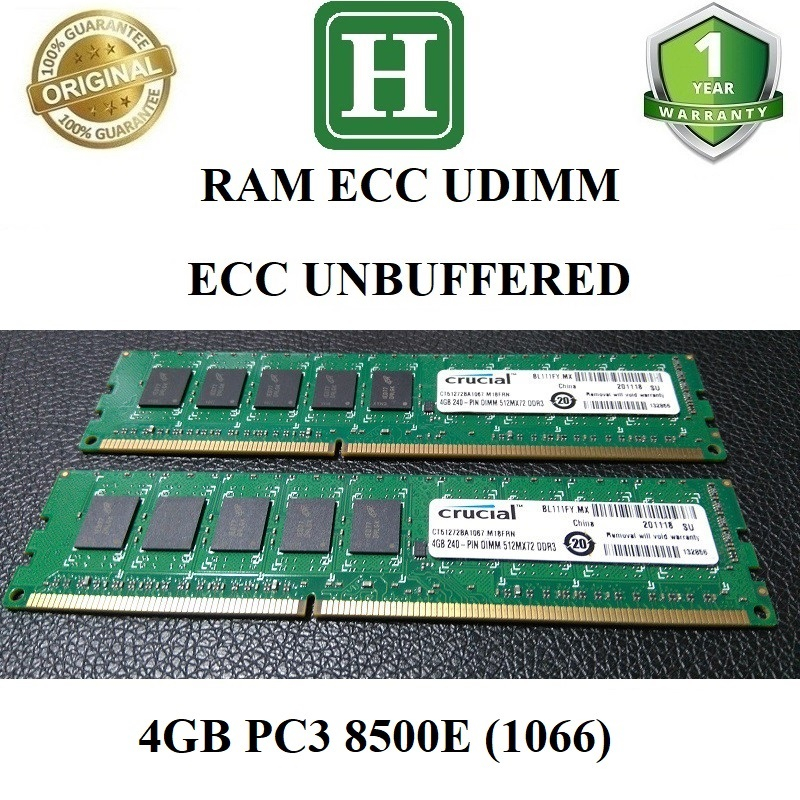 Ram ECC UDIMM/ECC Unbuffered 4GB DDR3 (PC3) bus 1066