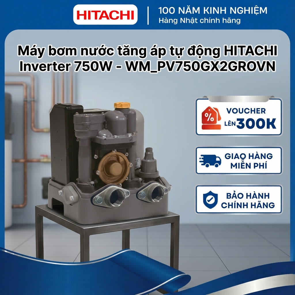 Máy bơm nước tăng áp tự động HITACHI Inverter 750W - WM_PV750GX2GROVN