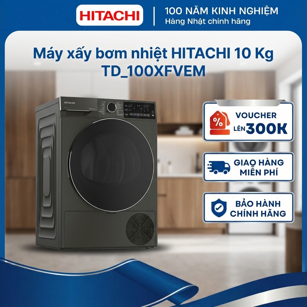 Máy sấy bơm nhiệt HITACHI Inverter 10 Kg - TD_100XFVEM