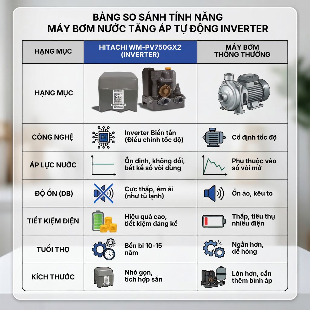 Máy bơm nước tăng áp tự động HITACHI Inverter 250W - WM_PV250GX2GROVN