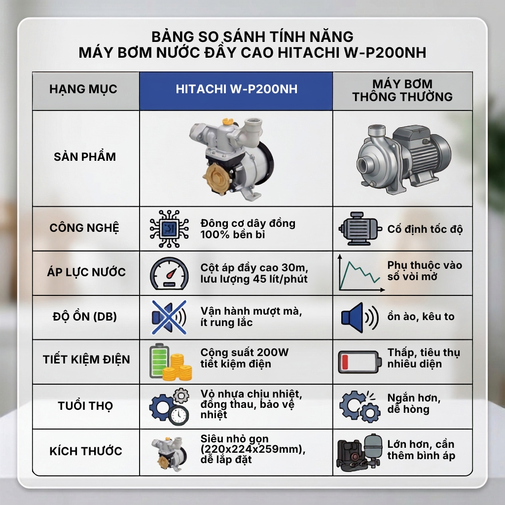 Máy bơm nước đẩy cao HITACHI 200W - W_P200NH_SPV