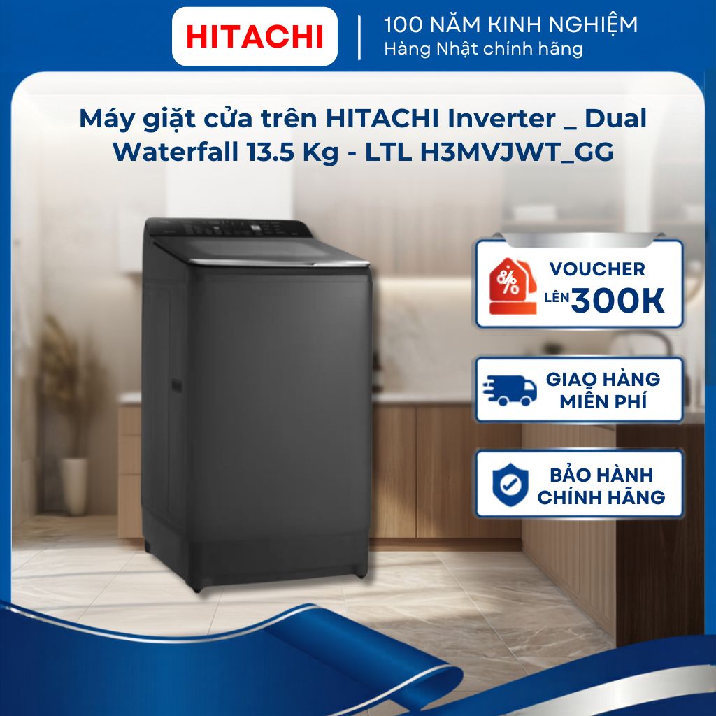 Máy giặt cửa trên HITACHI Inverter _ Dual Waterfall 13.5 Kg  - LTL H3MVJWT_GG
