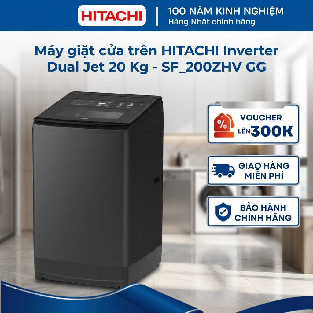 Máy giặt cửa trên HITACHI Inverter _ Dual Jet 20 Kg - SF_200ZHV GG
