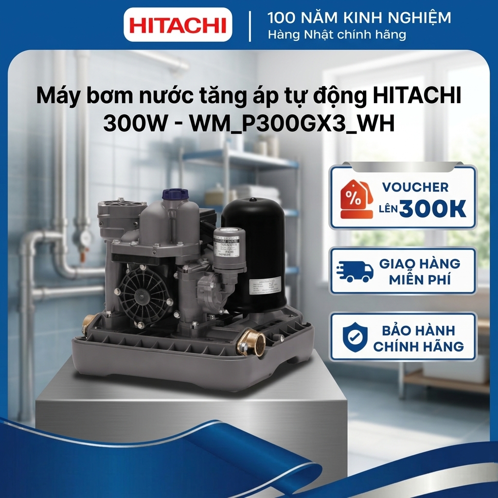 Máy bơm nước tăng áp tự động HITACHI _ Kiểu dáng vuông 300W - WM_P300GX3_WH