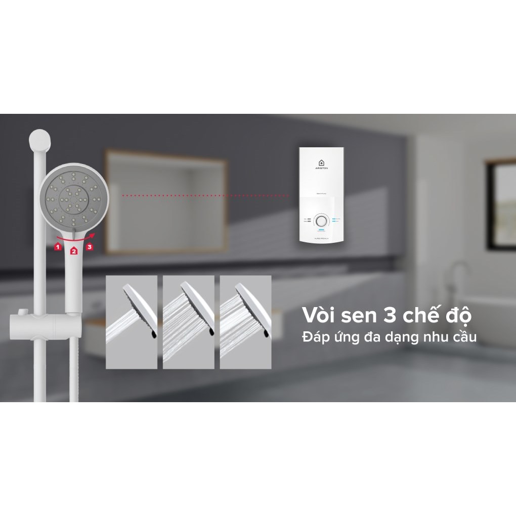 Bình nước nóng trực tiếp Ariston AURES 4500W - Bơm êm, Cao cấp - AURESPRE-4.5P - Hàng chính hãng