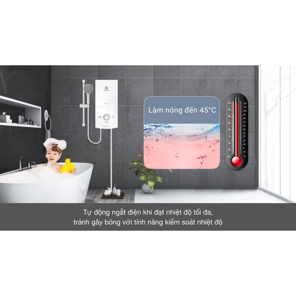 Bình nước nóng trực tiếp Ariston AURES 4500W - Bơm êm, Cao cấp - AURESPRE-4.5P - Hàng chính hãng
