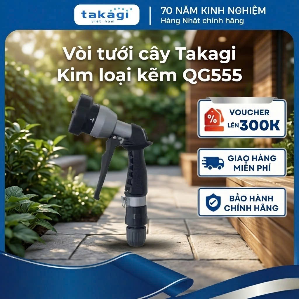 Vòi xịt tưới cây Takagi QG555 hợp kim kẽm chống gỉ 4 chế độ, súng xịt rửa xe dọn dẹp vệ sinh tăng áp