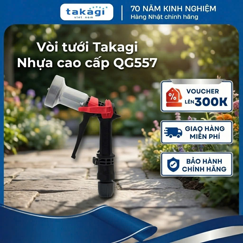 Vòi xịt tưới cây Takagi nhựa cao cấp QG557 nhẹ nhàng bền bỉ, súng tưới 4 chế độ chịu nhiệt cao